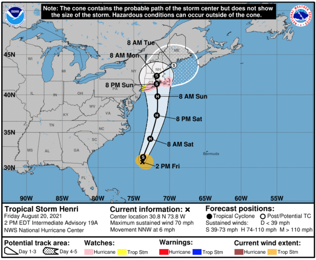 Hurricane Henri cone of probability