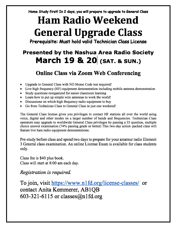 Nashua ARS General Class upgrade flyer