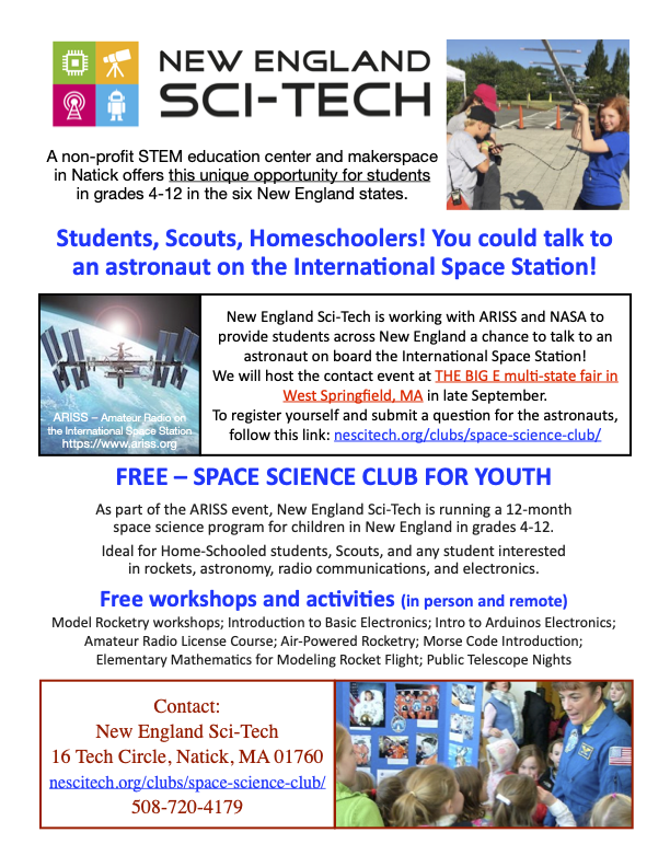 NEST Science Space Club for Youth flyer