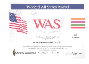 Worked All States certificate