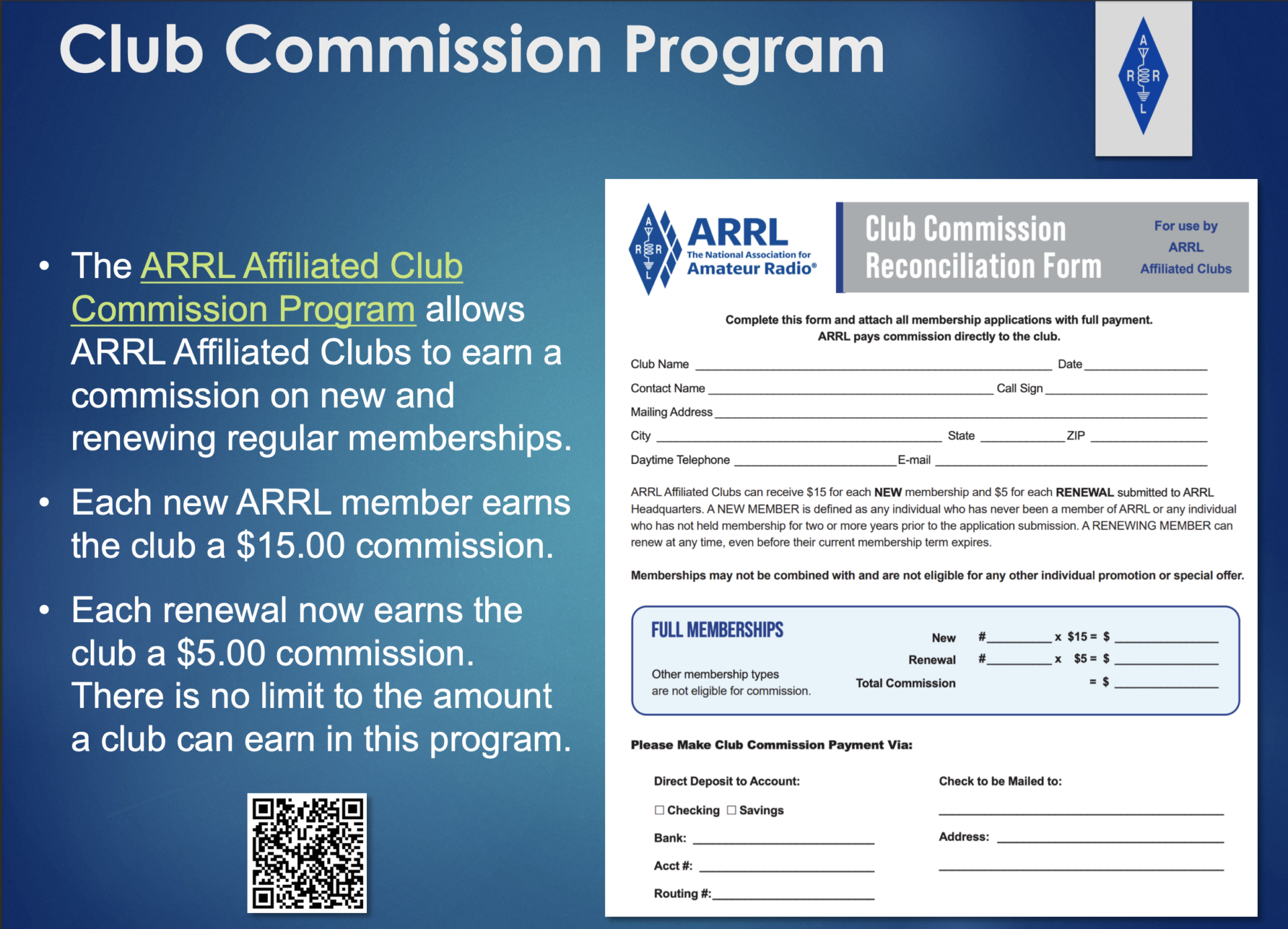 Details of the new ARRL Club Commission Program
