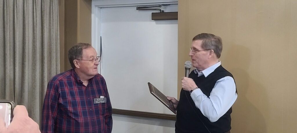 Jerry Burns K1GUP Recognized by the ARRL at the Maine State Convention for over 50 years of service as Net Manager for the Maine Seagull Net